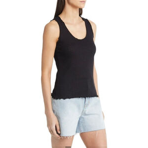 TREASURE & BOND Lettuce Edge Pointelle Tank sz S in Black NWT